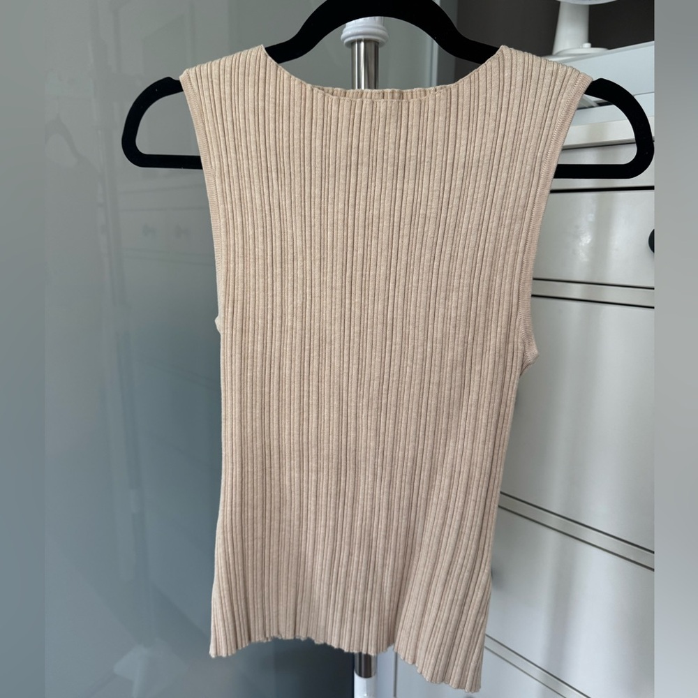 Quince Cotton Cashmere Ribbed Tank - tan/beige